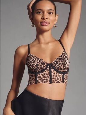 Anthropologie Leopard Bralette — Sheer Animal Print Crop Top  Coquette Y2K Boho